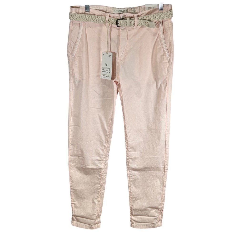Denim & Flower Ricky Singh Mens 32 Slim Fit Chino Pants Pink Stretch With Belt